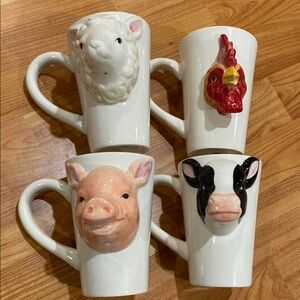 Farm Animal Ceramic Mug Set - White